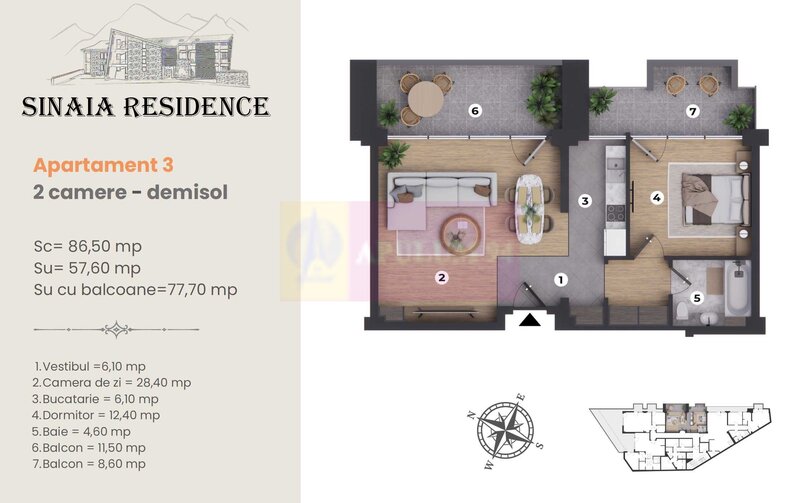 Apartament de Lux cu 2 camere de vanzare in Sinaia, Ap 3
